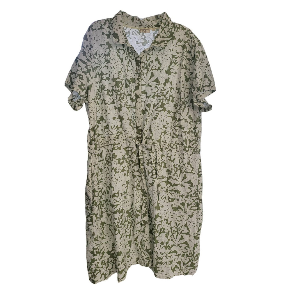 Fat Face Caro Tropical Shirt Dress in Green and White - Size 20L - Picture 2 of 3